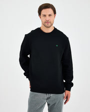 Unisex Siyah Yeşil Nakışlı Bisiklet Yaka Organik Pamuk Rahat Kalıp Sweatshirt