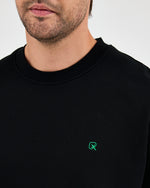 Unisex Siyah Yeşil Nakışlı Bisiklet Yaka Organik Pamuk Rahat Kalıp Sweatshirt