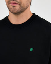 Unisex Siyah Yeşil Nakışlı Bisiklet Yaka Organik Pamuk Rahat Kalıp Sweatshirt