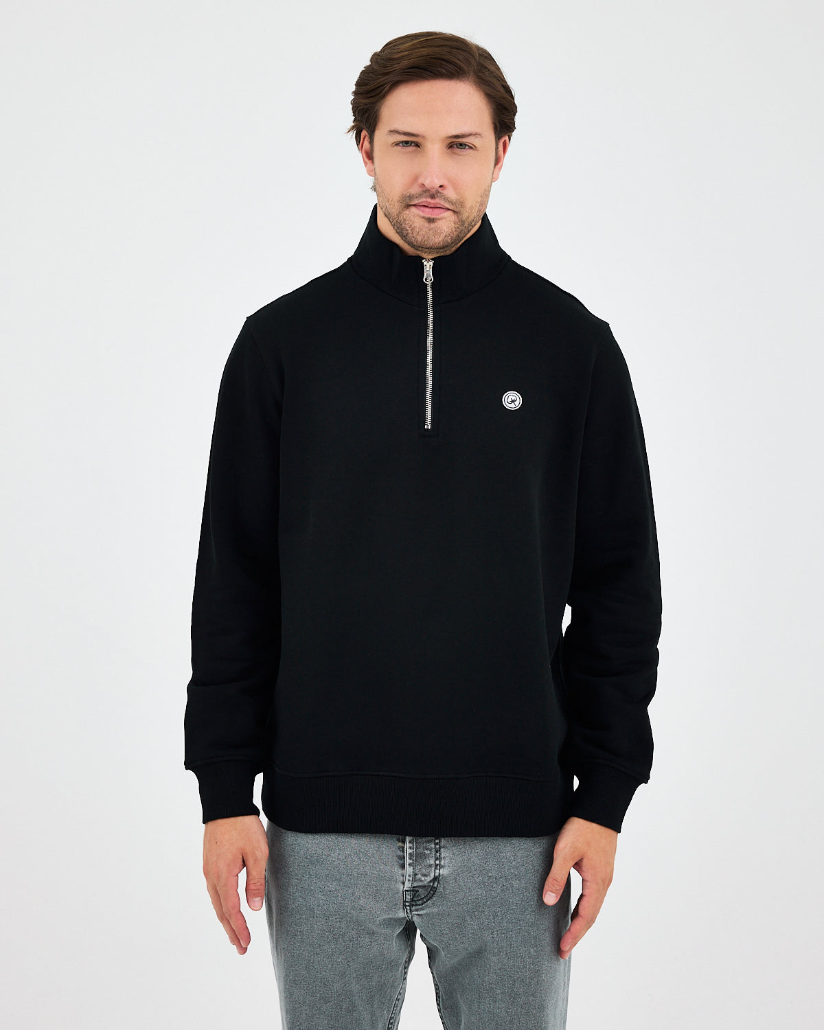 Unisex White Applique Logo Organic Cotton Standard Fit Half-Zip Sweatshirt - 1031603