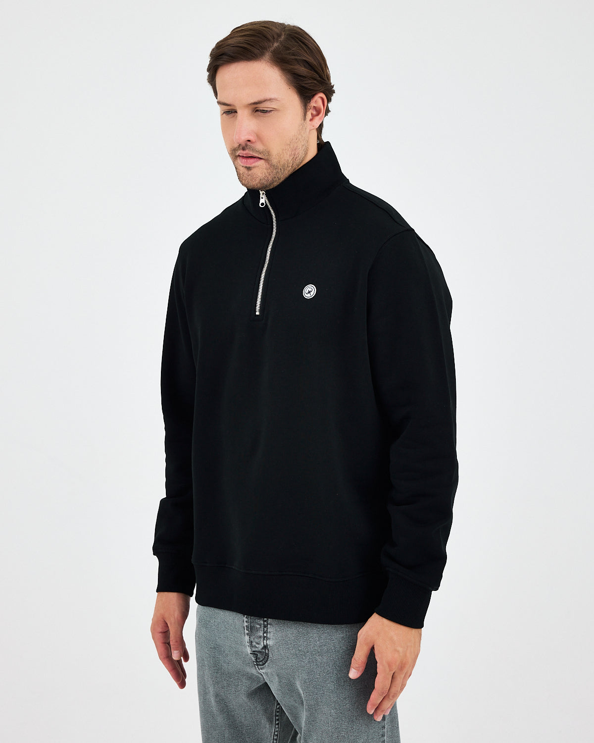 Unisex White Applique Logo Organic Cotton Standard Fit Half-Zip Sweatshirt - 1031603