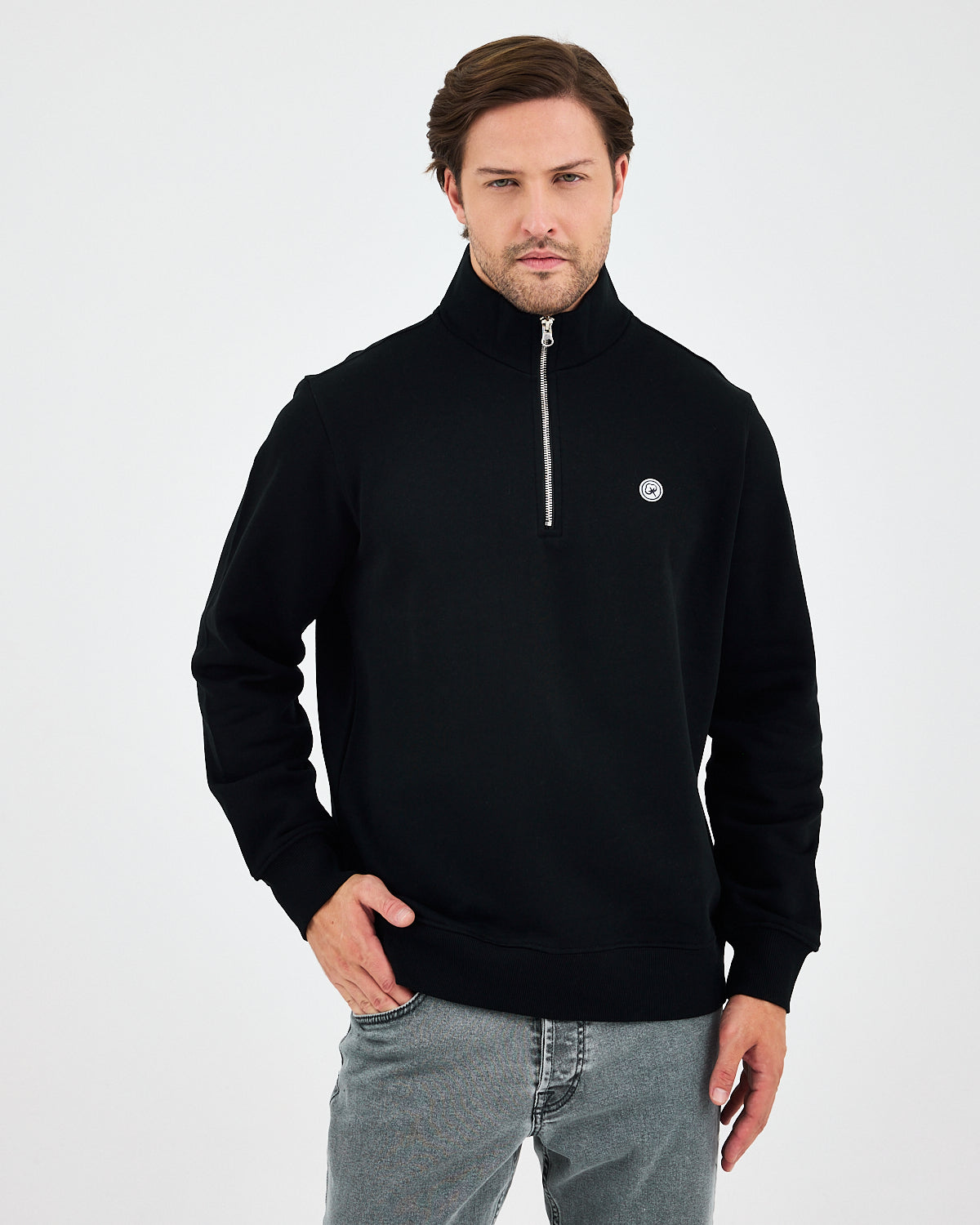 Unisex White Applique Logo Organic Cotton Standard Fit Half-Zip Sweatshirt - 1031603
