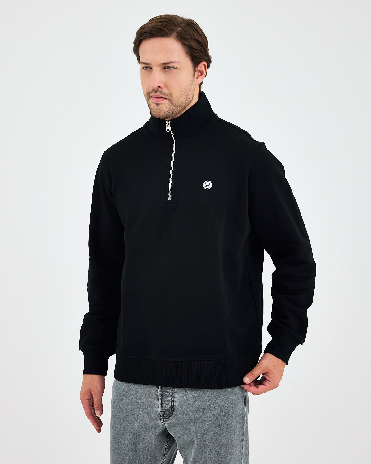 Unisex White Applique Logo Organic Cotton Standard Fit Half-Zip Sweatshirt - 1031603