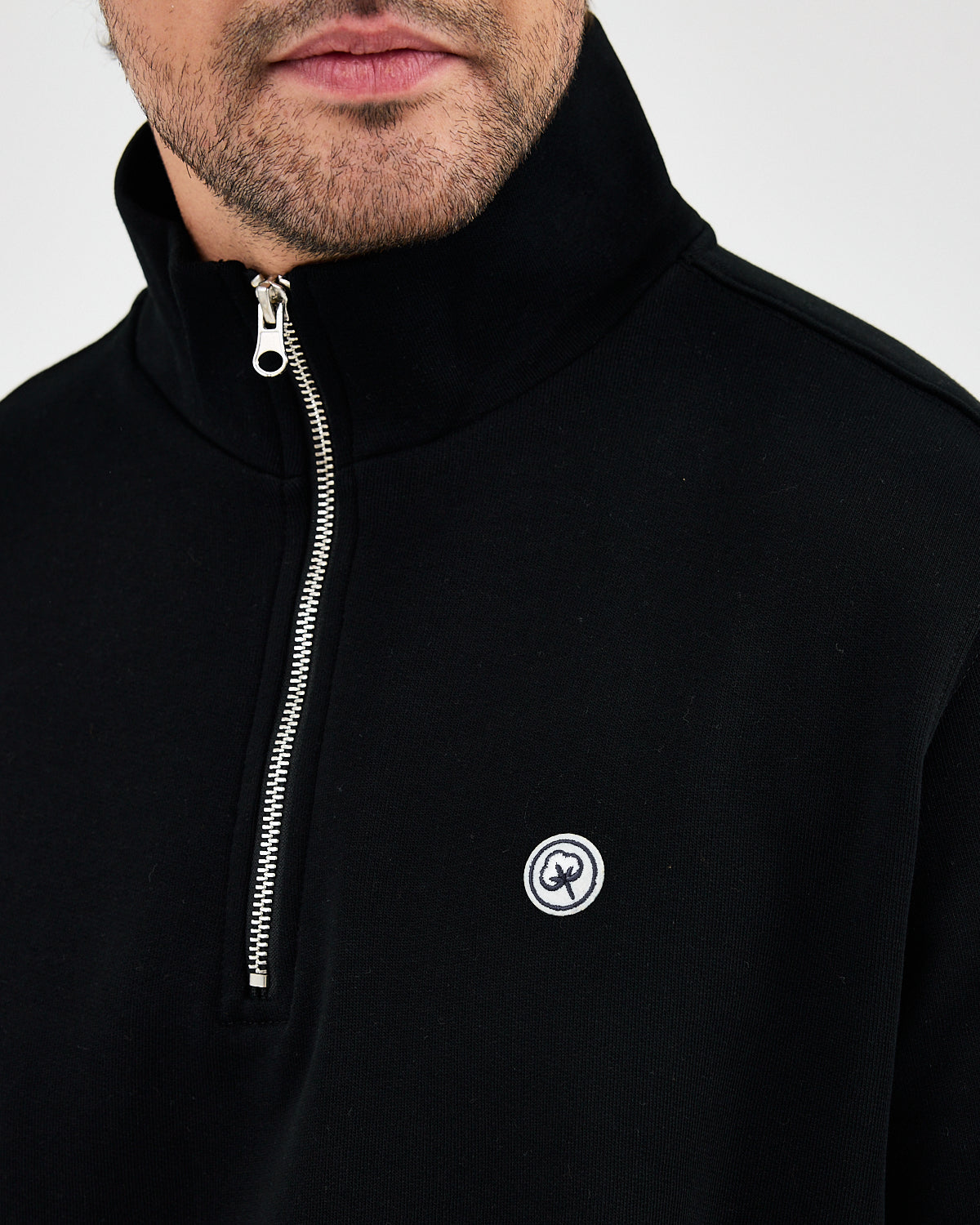 Unisex White Applique Logo Organic Cotton Standard Fit Half-Zip Sweatshirt - 1031603