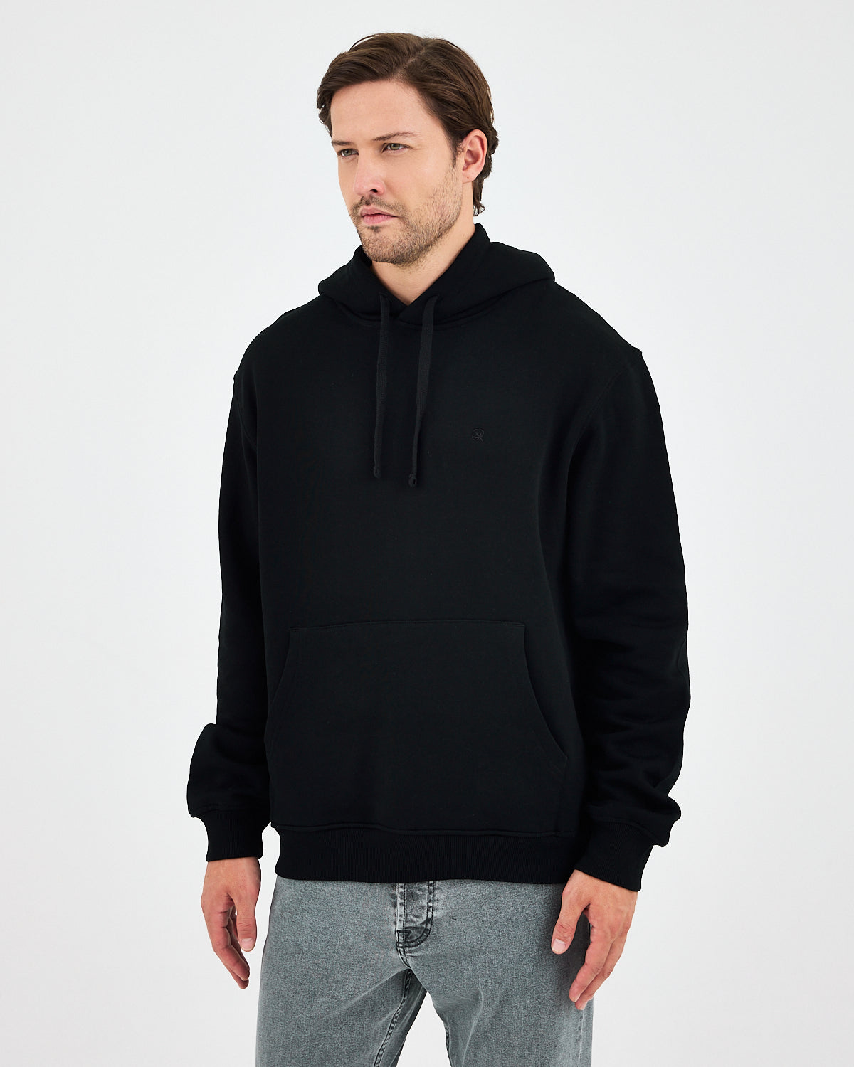 Unisex Black Embroidered Hooded Organic Cotton Standard Fit Sweatshirt -1011203