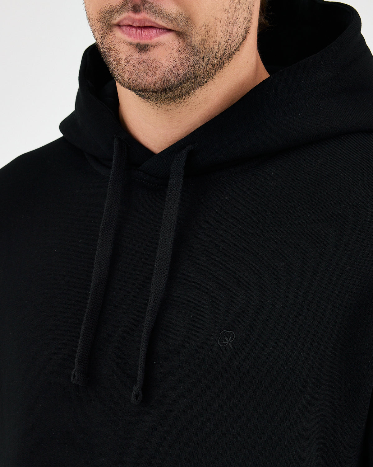Unisex Black Embroidered Hooded Organic Cotton Standard Fit Sweatshirt -1011203