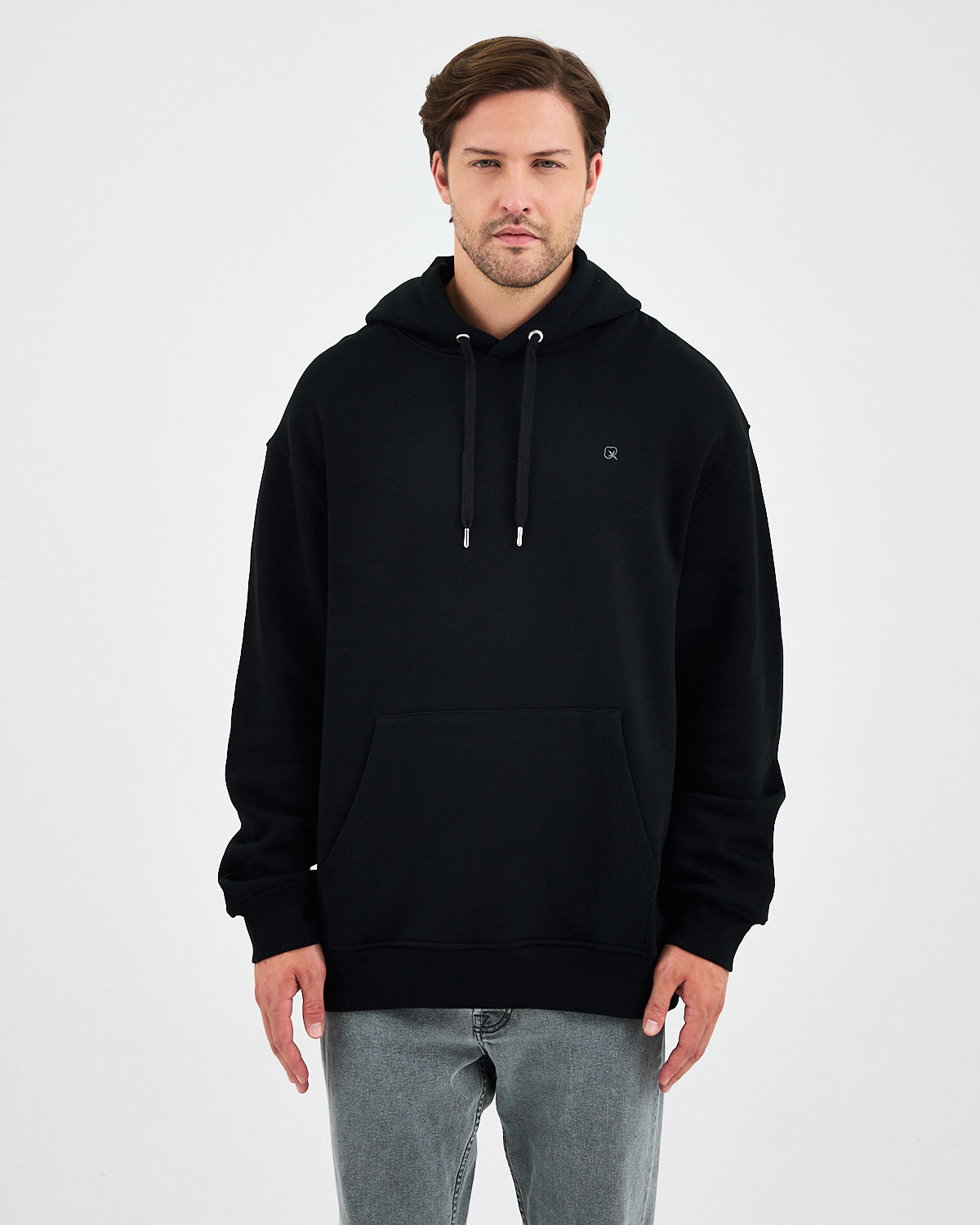 Unisex Silver Embroidered Hooded Organic Cotton Oversize Sweatshirt-1011403
