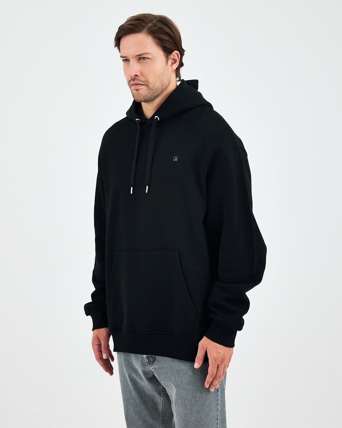 Unisex Silver Embroidered Hooded Organic Cotton Oversize Sweatshirt-1011403