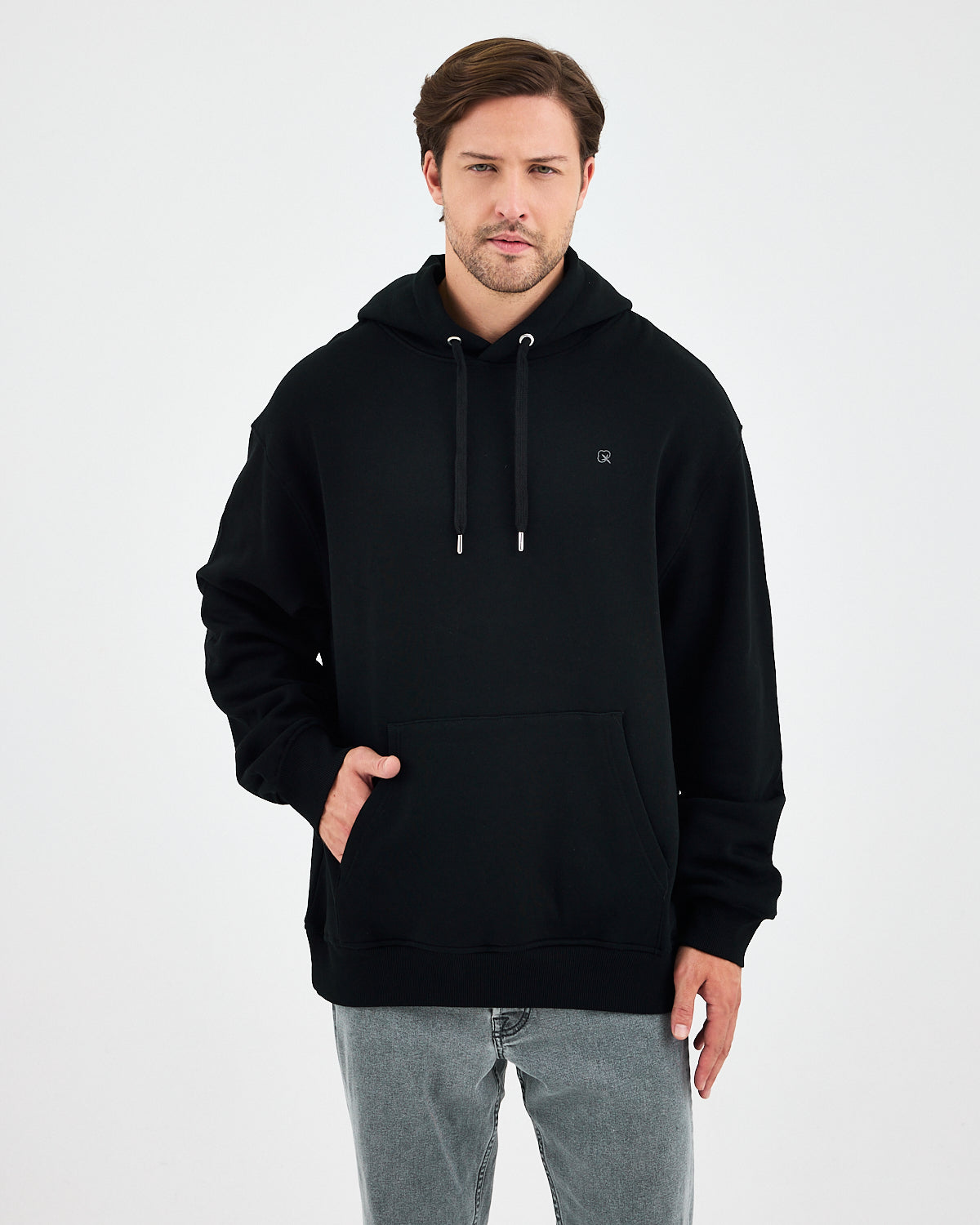 Unisex Silver Embroidered Hooded Organic Cotton Oversize Sweatshirt-1011403