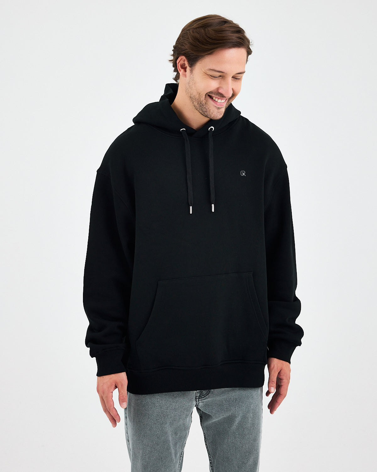 Unisex Silver Embroidered Hooded Organic Cotton Oversize Sweatshirt-1011403