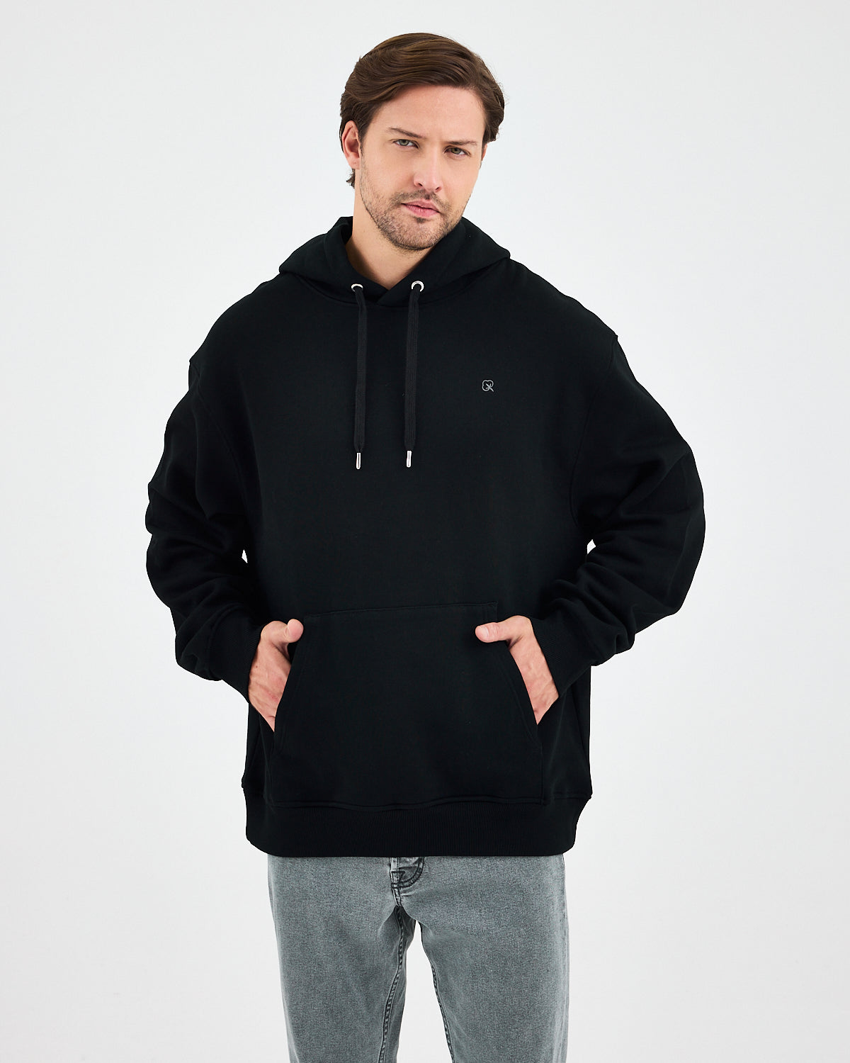 Unisex Silver Embroidered Hooded Organic Cotton Oversize Sweatshirt-1011403