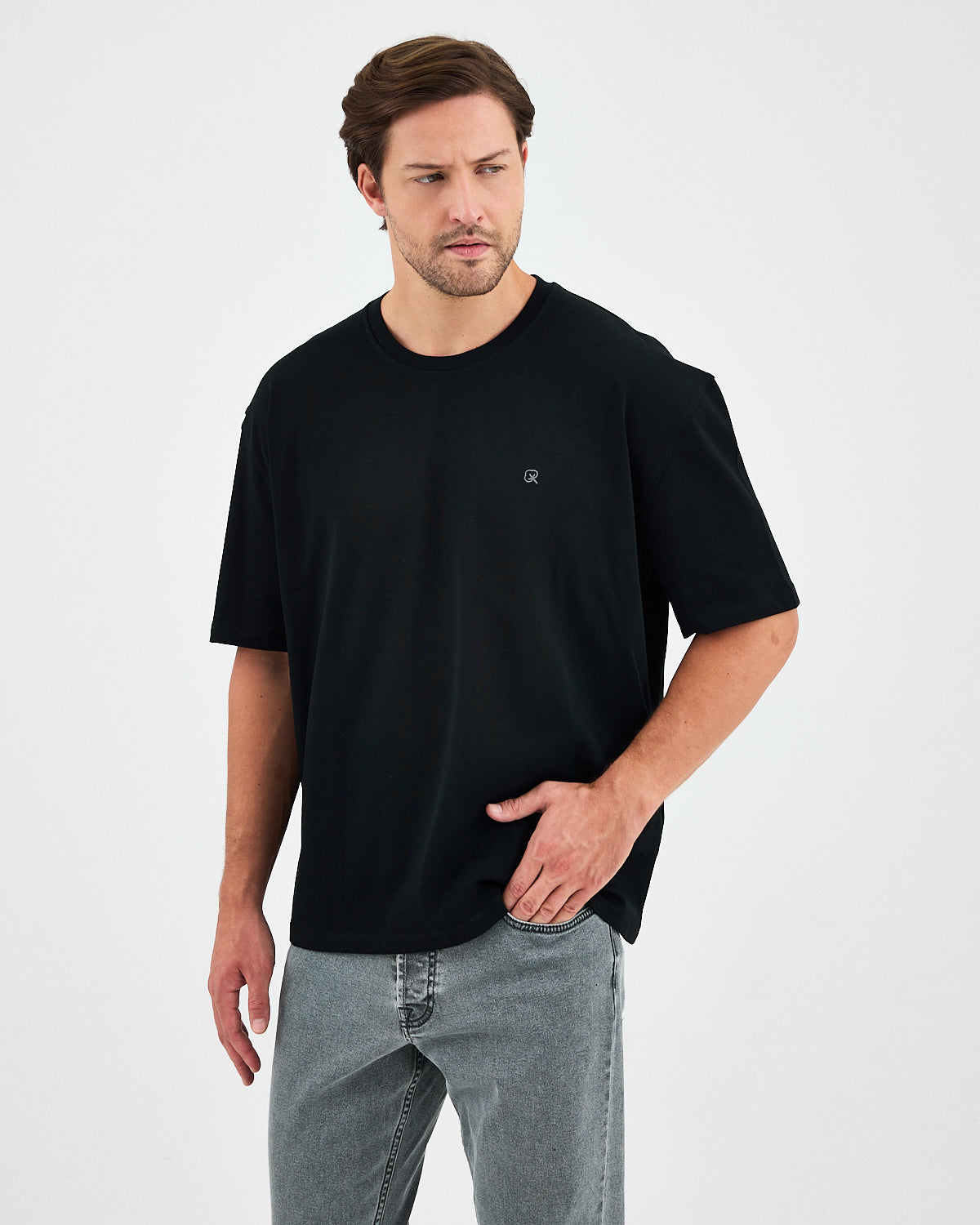 Unisex Silver Embroidered Oversized Crew Neck Organic Cotton T-Shirt-1010503