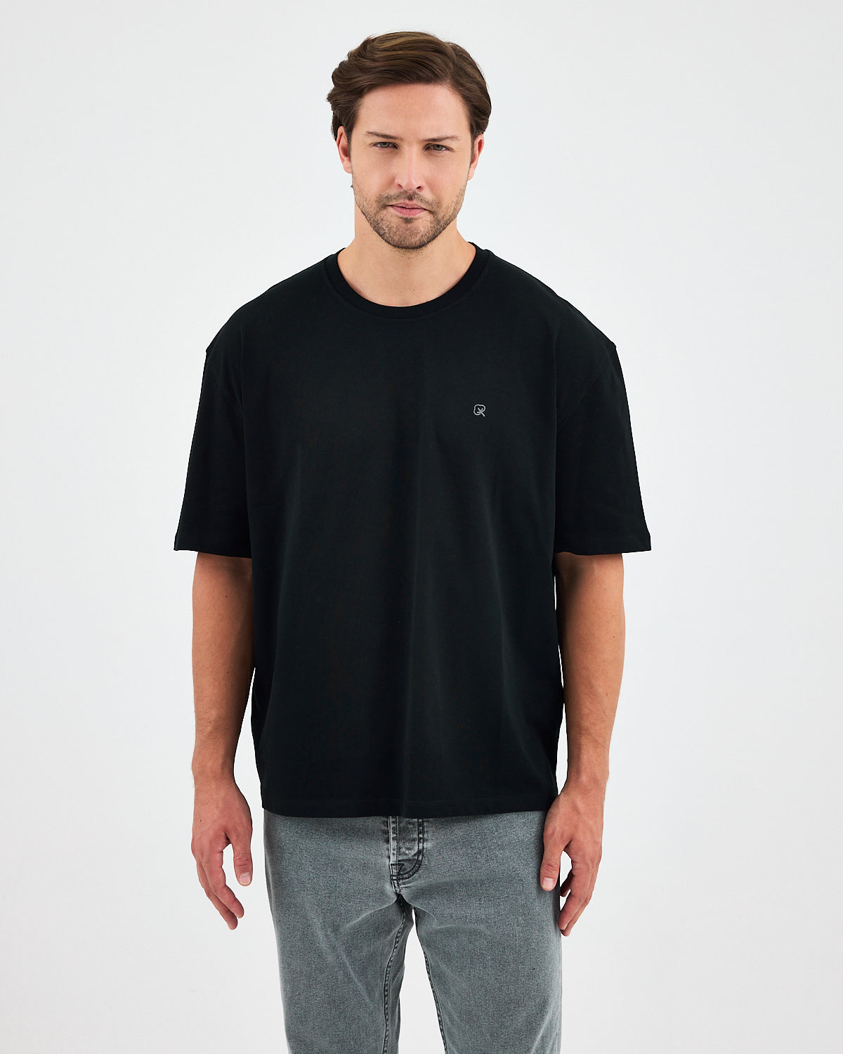 Unisex Silver Embroidered Oversized Crew Neck Organic Cotton T-Shirt-1010503