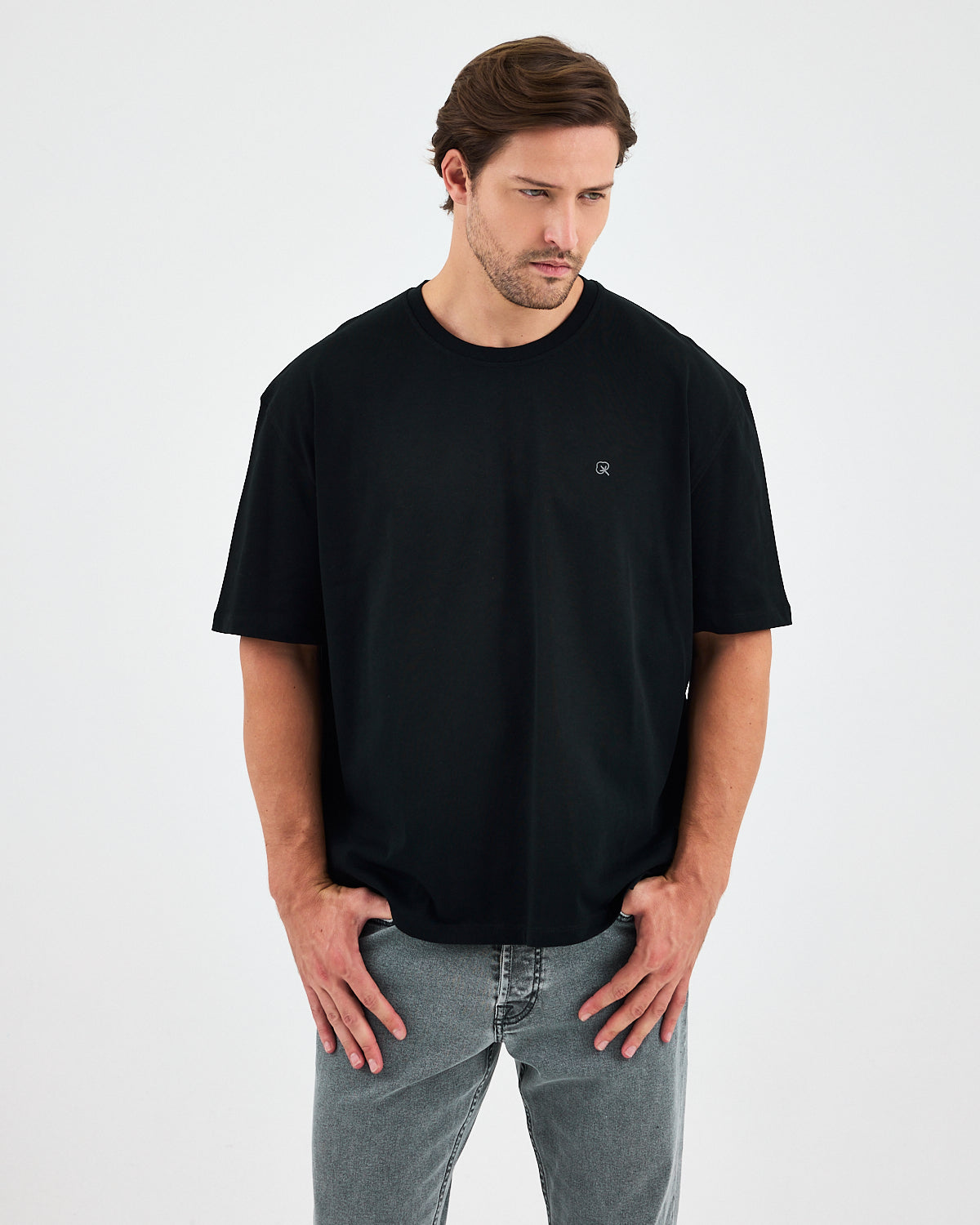 Unisex Silver Embroidered Oversized Crew Neck Organic Cotton T-Shirt-1010503