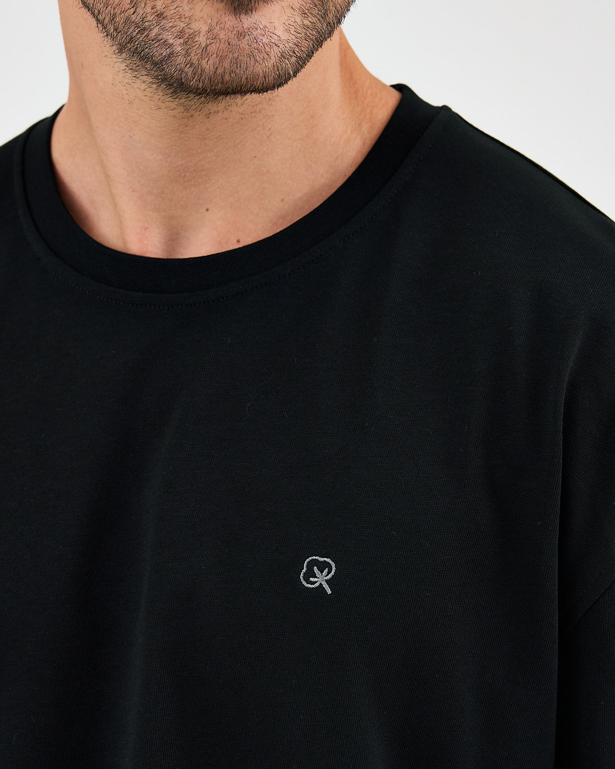 Unisex Silver Embroidered Oversized Crew Neck Organic Cotton T-Shirt-1010503