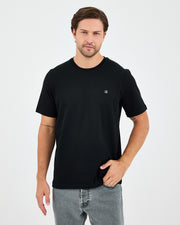 Unisex Siyah Beyaz Nakışlı Standart Kalıp Bisiklet Yaka Organik Pamuklu T-Shirt