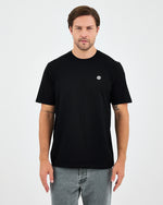 Unisex Siyah Beyaz Aplike Logo BCI Sertifikalı Pamuk Standart Kesim Bisiklet Yaka T-shirt