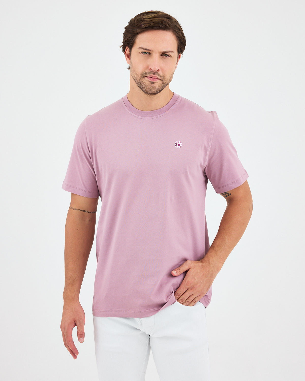 Unisex Lilac Contrast Appliqué Logo Detail Standard Fit Organic Cotton T-Shirt - 10302C14