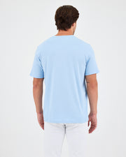 Unisex Açık Mavi Nakış Standart Kalıp BCI Sertifikalı Pamuklu Bisiklet Yaka T-Shirt