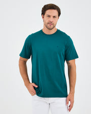 Unisex Turkuaz Yeşili Nakışlı Standart Kalıp Organik Pamuklu Bisiklet Yaka T-Shirt