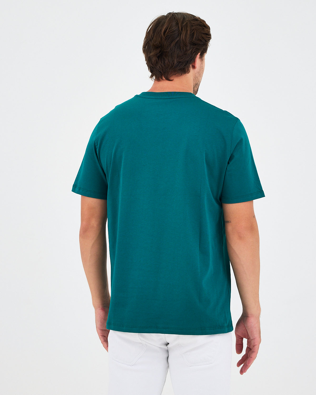 Unisex Turkuaz Yeşili Nakışlı Standart Kalıp Organik Pamuklu Bisiklet Yaka T-Shirt