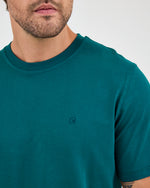 Unisex Turkuaz Yeşili Nakışlı Standart Kalıp Organik Pamuklu Bisiklet Yaka T-Shirt