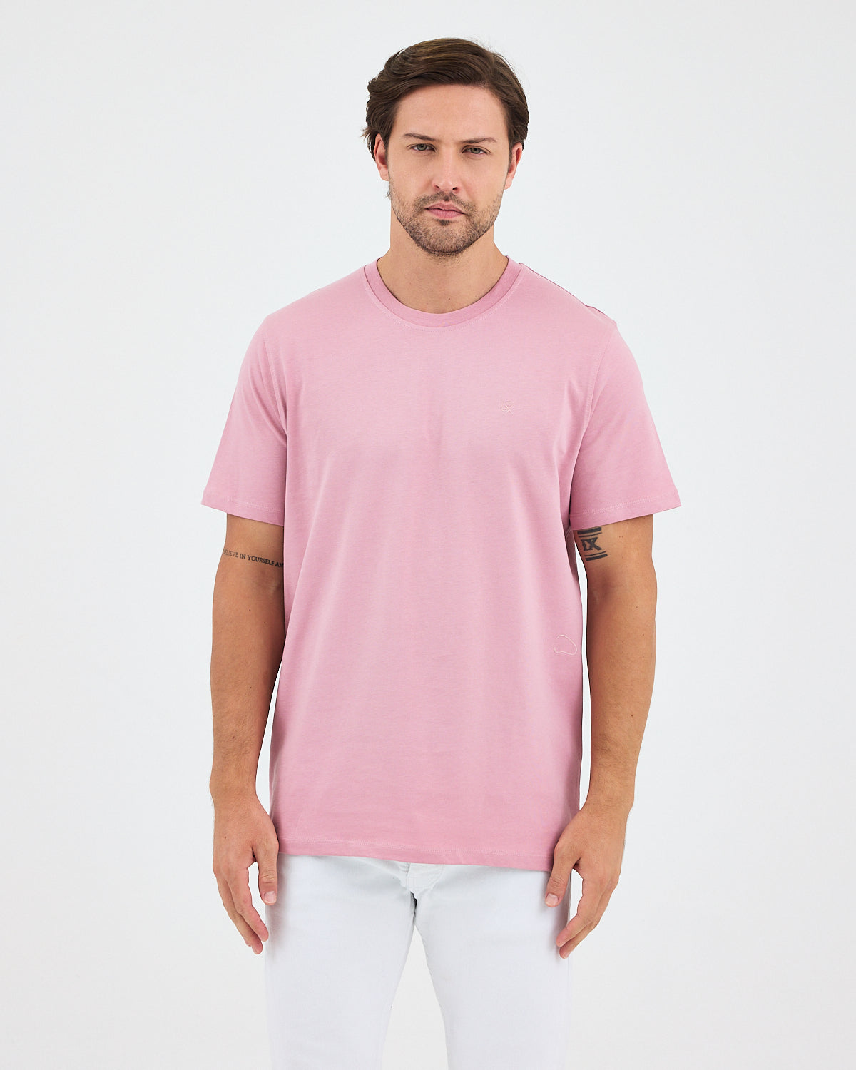 Unisex Lila Pembe Nakış Standart Kalıp Bisiklet Yaka Organik Pamuk T-Shirt