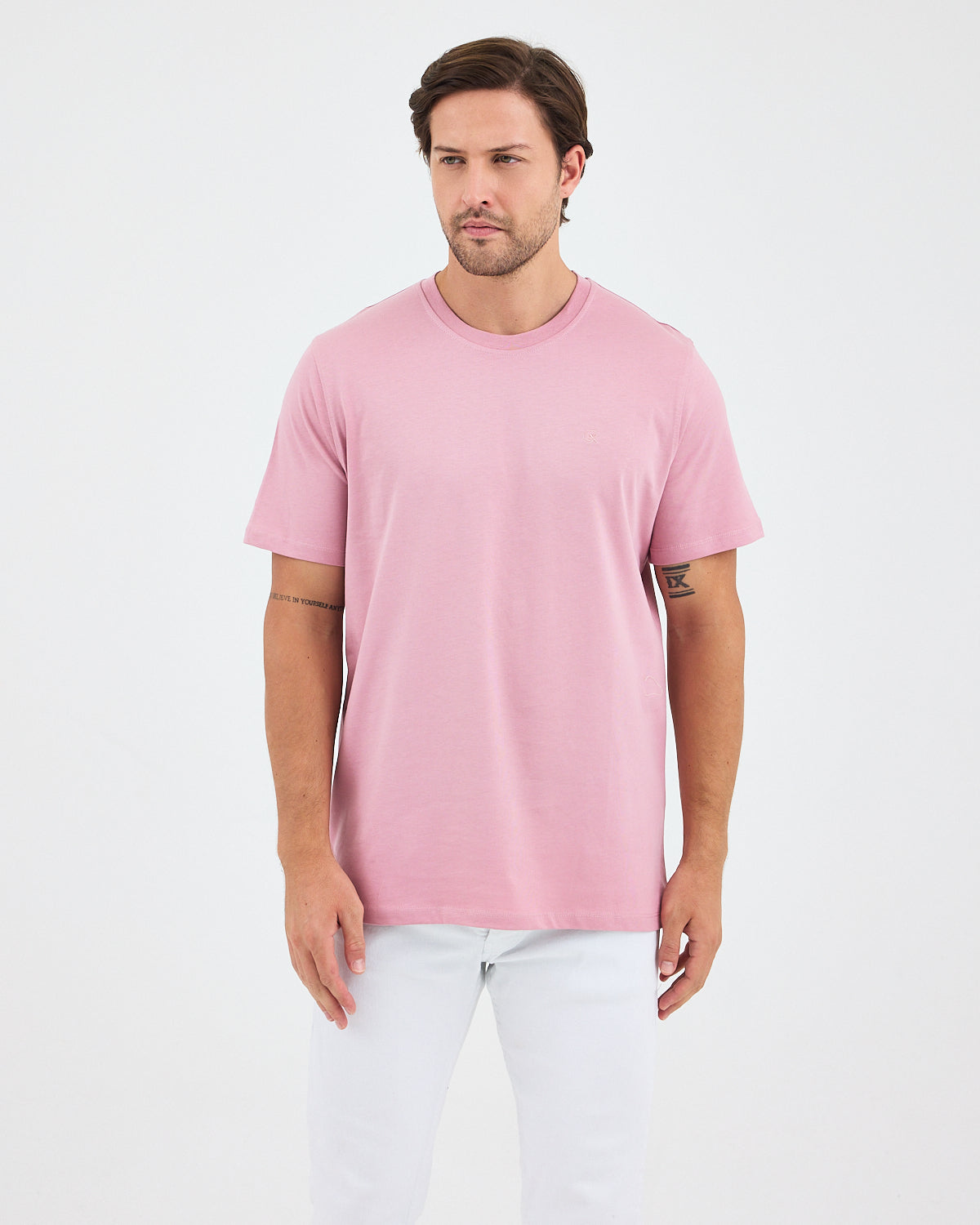 Unisex Lila Pembe Nakış Standart Kalıp Bisiklet Yaka Organik Pamuk T-Shirt
