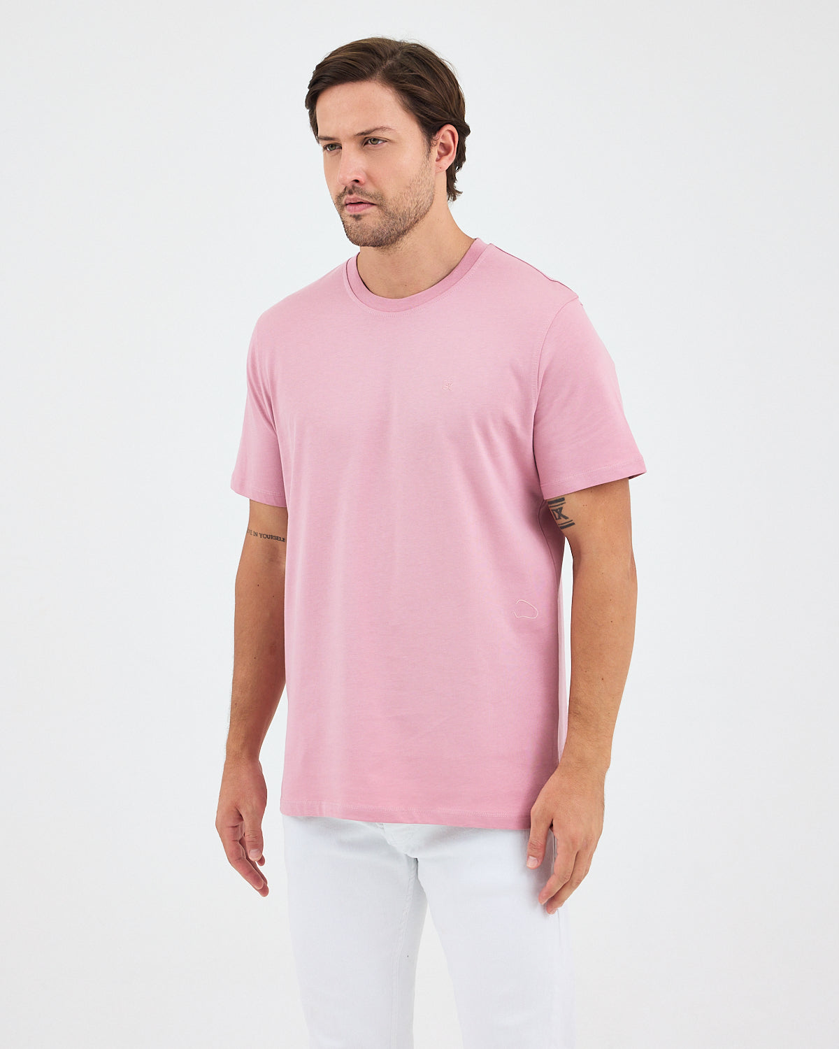 Unisex Lila Pembe Nakış Standart Kalıp Bisiklet Yaka Organik Pamuk T-Shirt