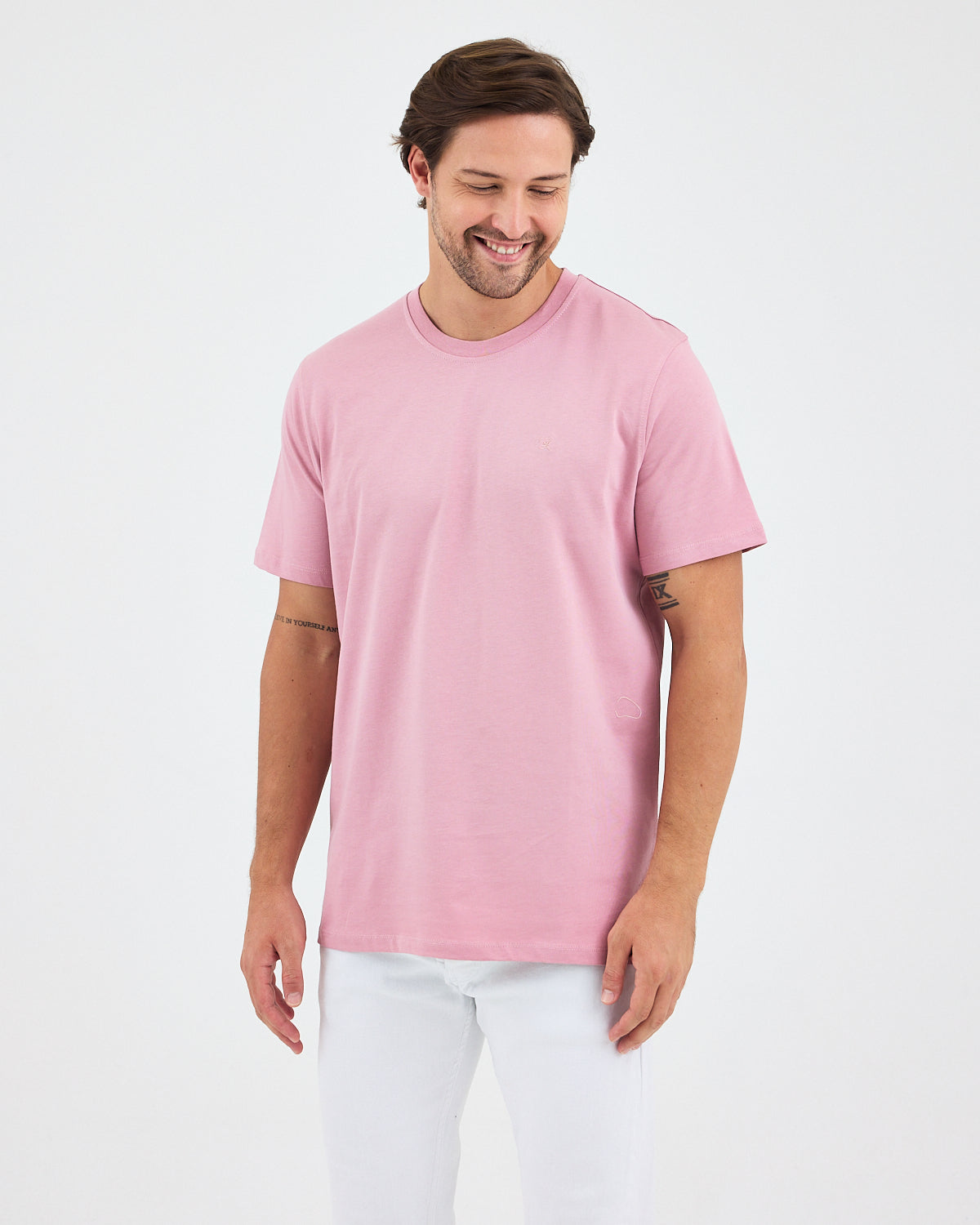Unisex Lila Pembe Nakış Standart Kalıp Bisiklet Yaka Organik Pamuk T-Shirt
