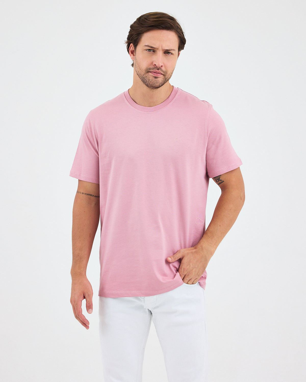Unisex Lila Pembe Nakış Standart Kalıp Bisiklet Yaka Organik Pamuk T-Shirt