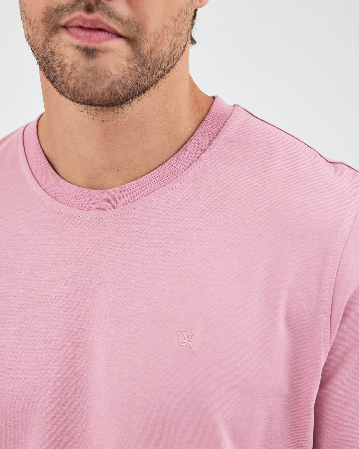 Unisex Lila Pembe Nakış Standart Kalıp Bisiklet Yaka Organik Pamuk T-Shirt