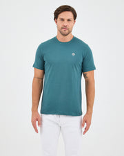 Unisex Turkuaz Yeşili Beyaz Aplike Logo Organik Pamuk Standart Kesim Bisiklet Yaka T-shirt
