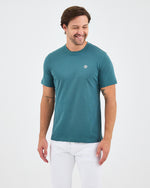 Unisex Turkuaz Yeşili Beyaz Aplike Logo Organik Pamuk Standart Kesim Bisiklet Yaka T-shirt
