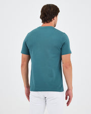 Unisex Turkuaz Yeşili Beyaz Aplike Logo Organik Pamuk Standart Kesim Bisiklet Yaka T-shirt