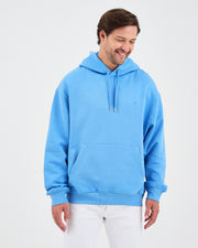 Unisex Mavi Nakışlı Kapüşonlu Organik Pamuk Oversize Sweatshirt