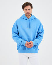 Unisex Mavi Nakışlı Kapüşonlu Organik Pamuk Oversize Sweatshirt