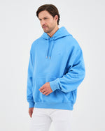 Unisex Mavi Nakışlı Kapüşonlu Organik Pamuk Oversize Sweatshirt