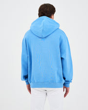 Unisex Mavi Nakışlı Kapüşonlu Organik Pamuk Oversize Sweatshirt