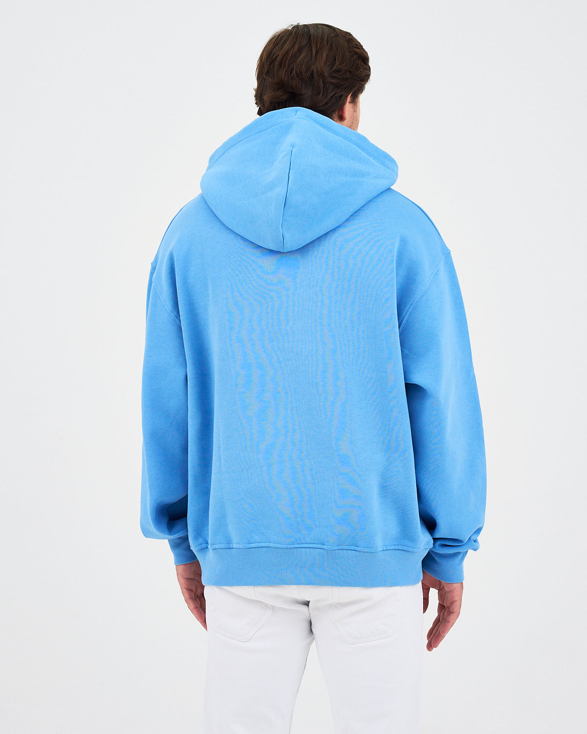 Unisex Mavi Nakışlı Kapüşonlu Organik Pamuk Oversize Sweatshirt