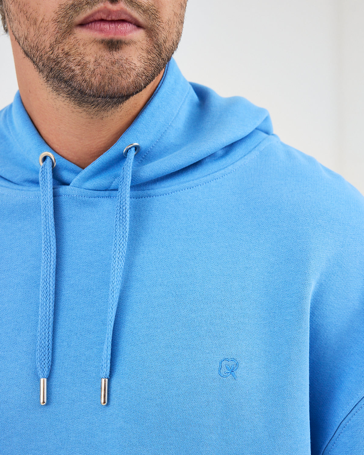 Unisex Mavi Nakışlı Kapüşonlu Organik Pamuk Oversize Sweatshirt