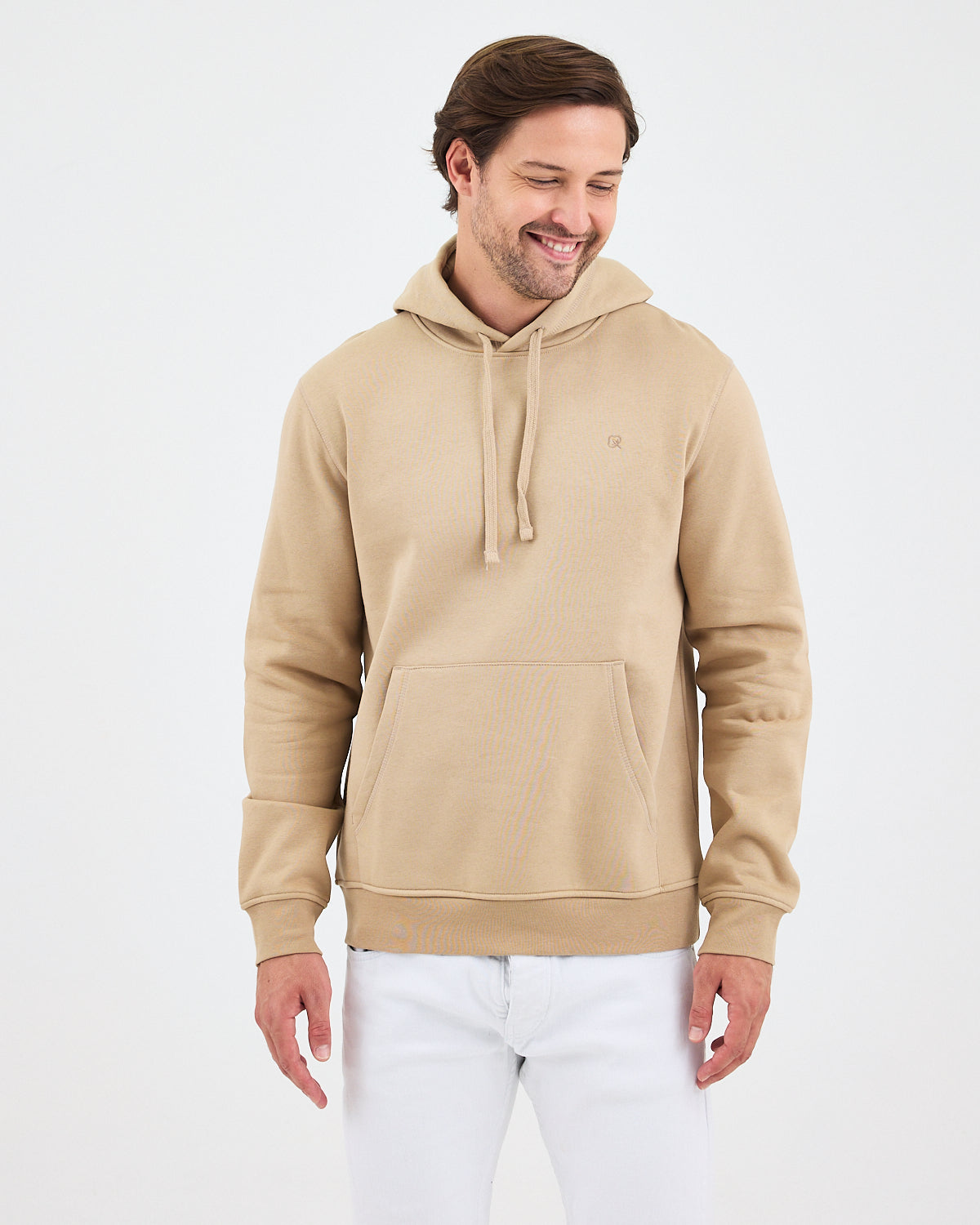Unisex Bej Nakışlı Kapüşonlu Organik Pamuk Recycled Polyester Standart Kalıp Sweatshirt