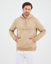 Unisex Bej Nakışlı Kapüşonlu Organik Pamuk Recycled Polyester Standart Kalıp Sweatshirt