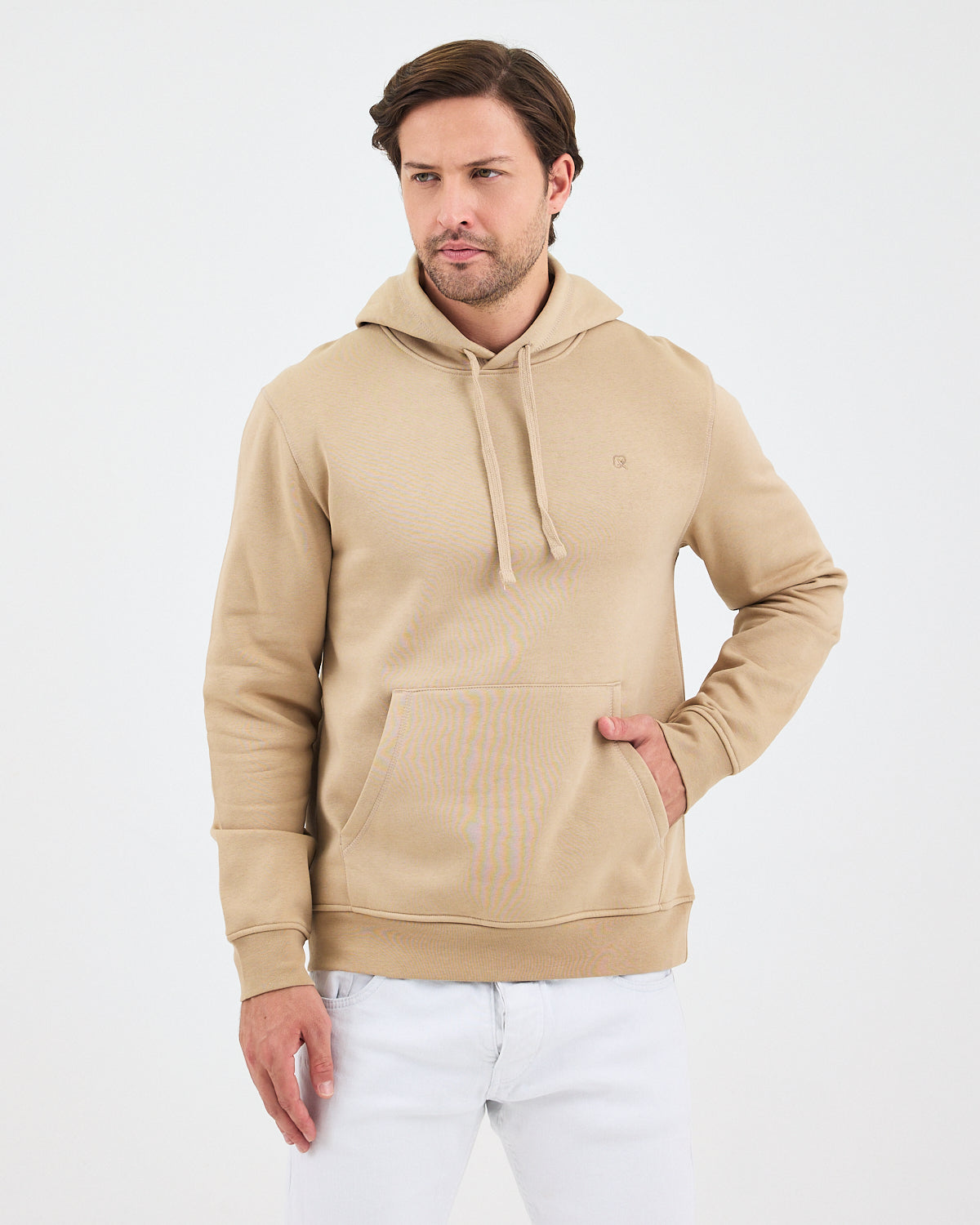 Unisex Bej Nakışlı Kapüşonlu Organik Pamuk Recycled Polyester Standart Kalıp Sweatshirt