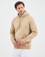 Unisex Bej Nakışlı Kapüşonlu Organik Pamuk Recycled Polyester Standart Kalıp Sweatshirt