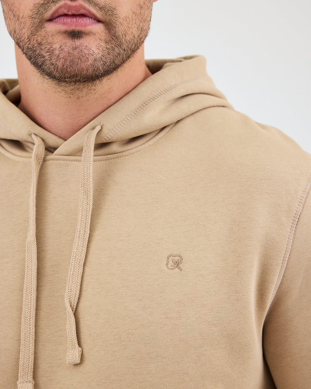 Unisex Bej Nakışlı Kapüşonlu Organik Pamuk Recycled Polyester Standart Kalıp Sweatshirt