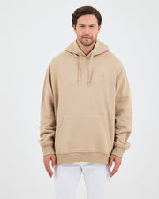 Unisex Beige Embroidered Hooded Organic Cotton Oversize Sweatshirt-1011418