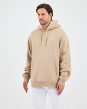 Unisex Beige Embroidered Hooded Organic Cotton Oversize Sweatshirt-1011418