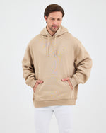 Unisex Beige Embroidered Hooded Organic Cotton Oversize Sweatshirt-1011418