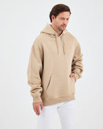 Unisex Beige Embroidered Hooded Organic Cotton Oversize Sweatshirt-1011418